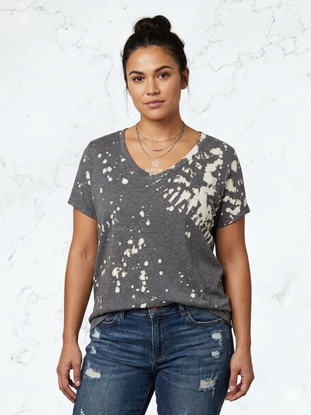 torrid Gray Bleach-Splatter V-Neck Tee